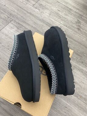 UGG Black Suede Slip-On Clog with Patterned Trim